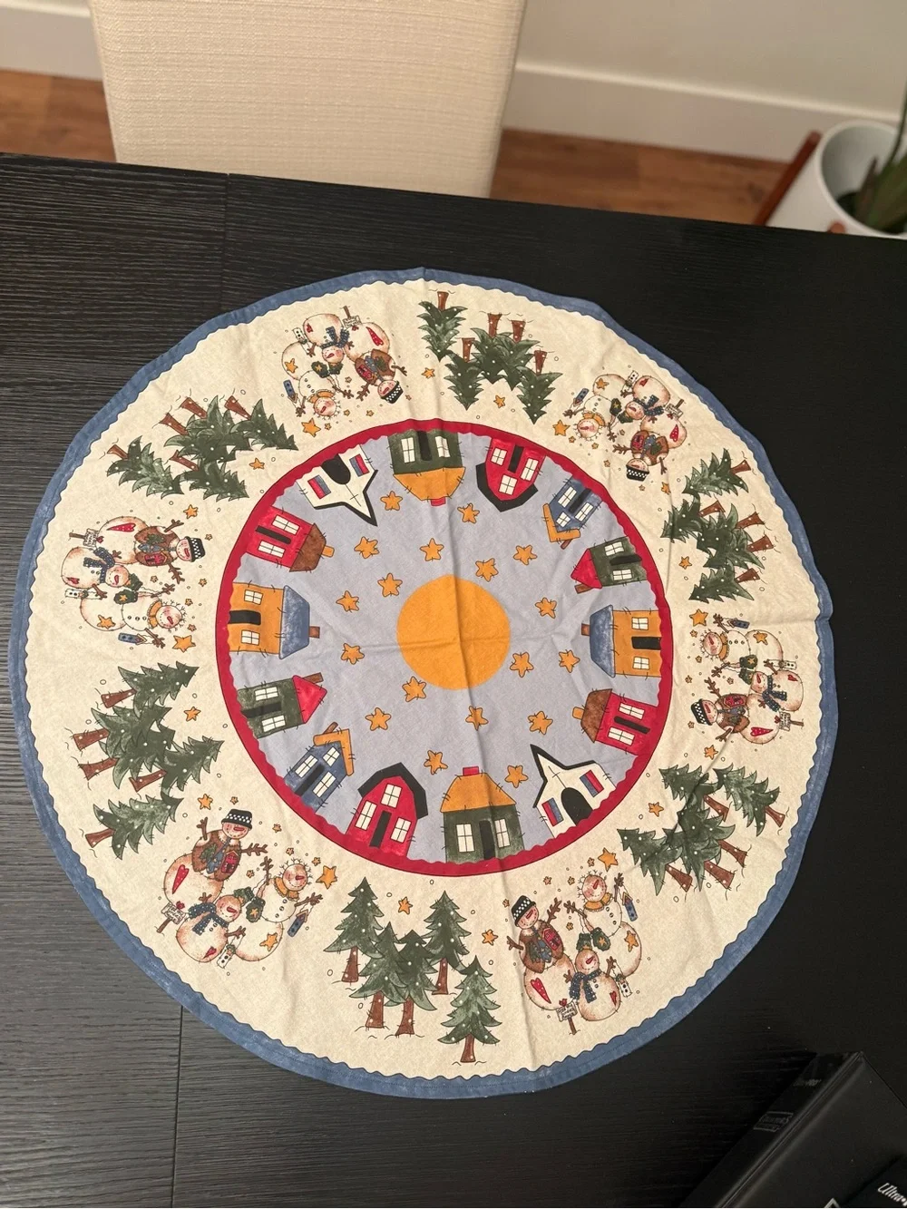 Handmade Christmas Snowman Holidays Circle Table Linen Decor Centerpiece